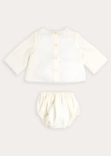 Whale Embroidered Scallop Edge Two Piece Set in Blue (1-6mths)