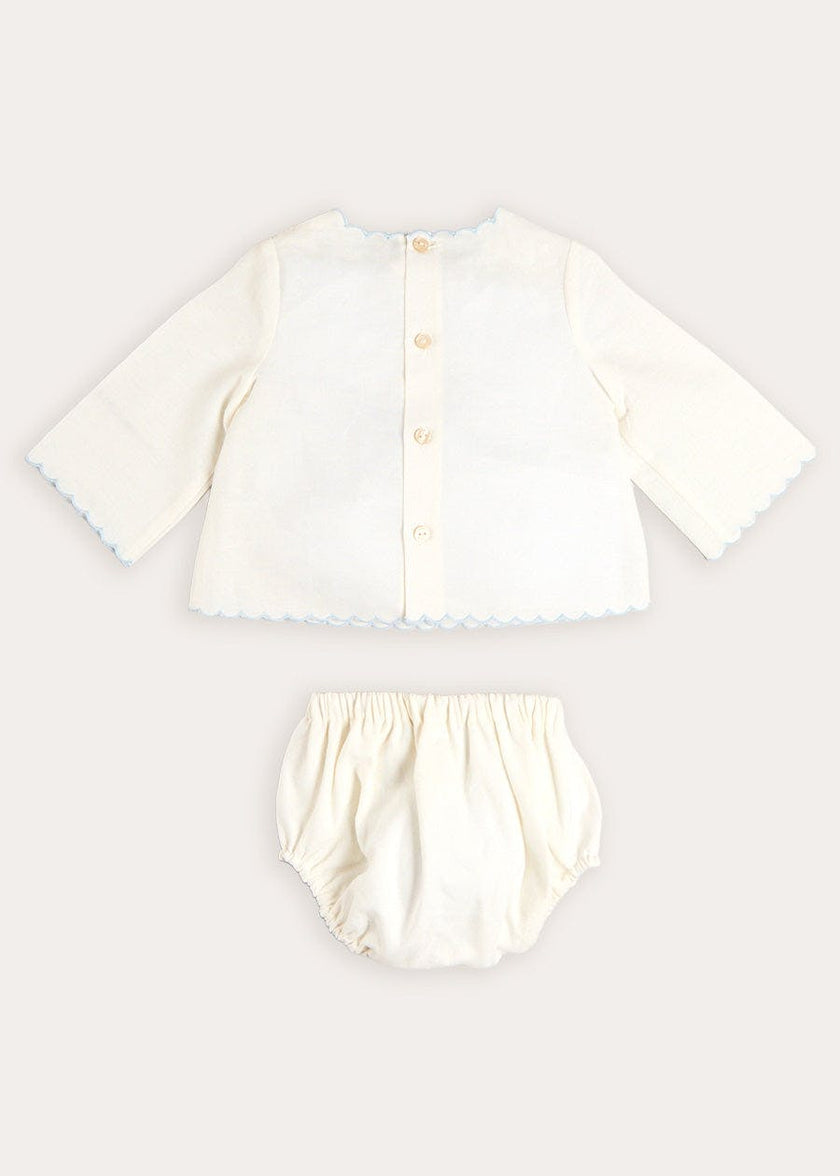 Whale Embroidered Scallop Edge Two Piece Set in Blue (1-6mths)