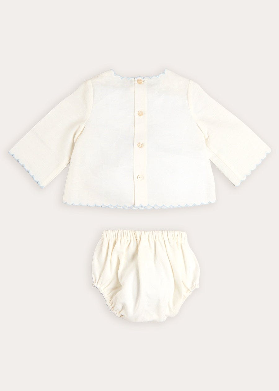 Whale Embroidered Scallop Edge Two Piece Set in Blue (1-6mths)