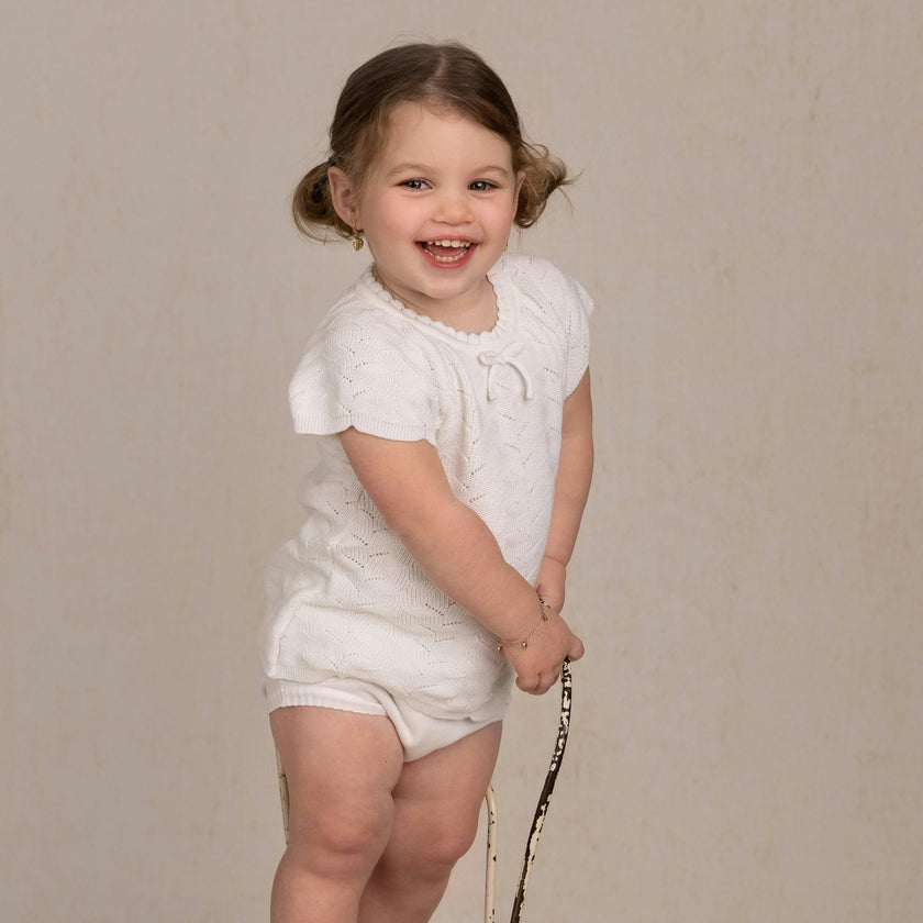 Girls Lacy Knit Set Ivory