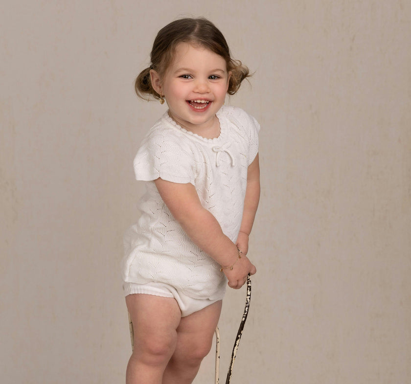Girls Lacy Knit Set Ivory