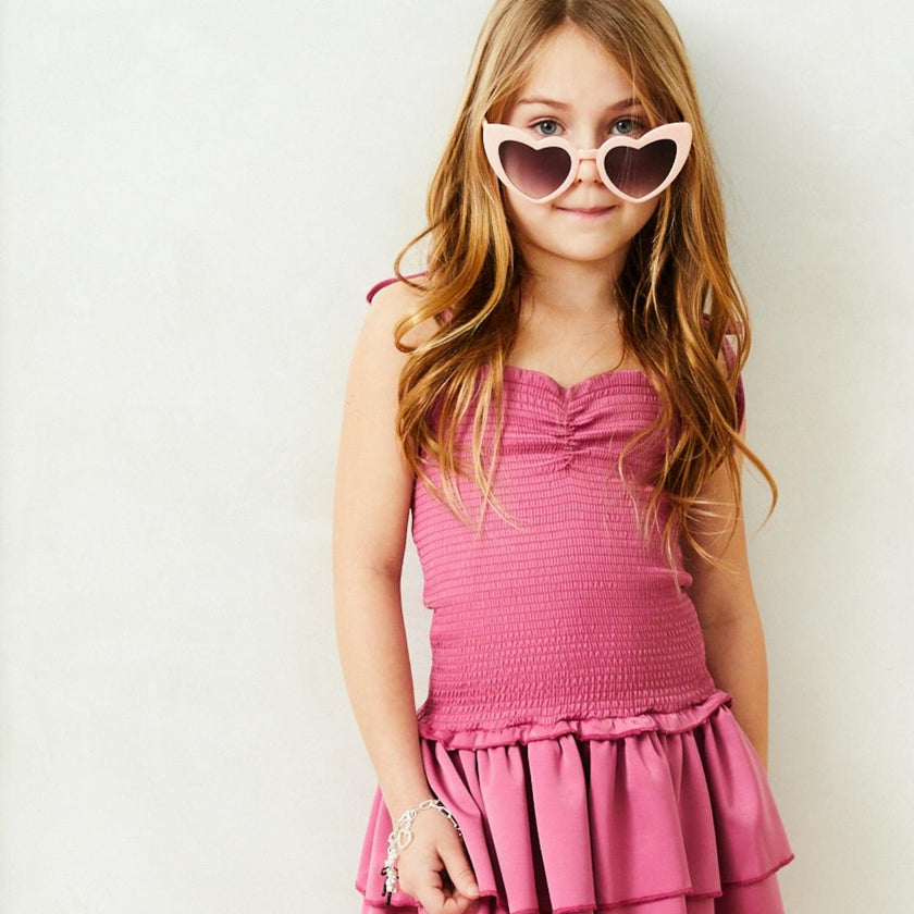 Lola Satin Smocked Ruffle Dress - Rose