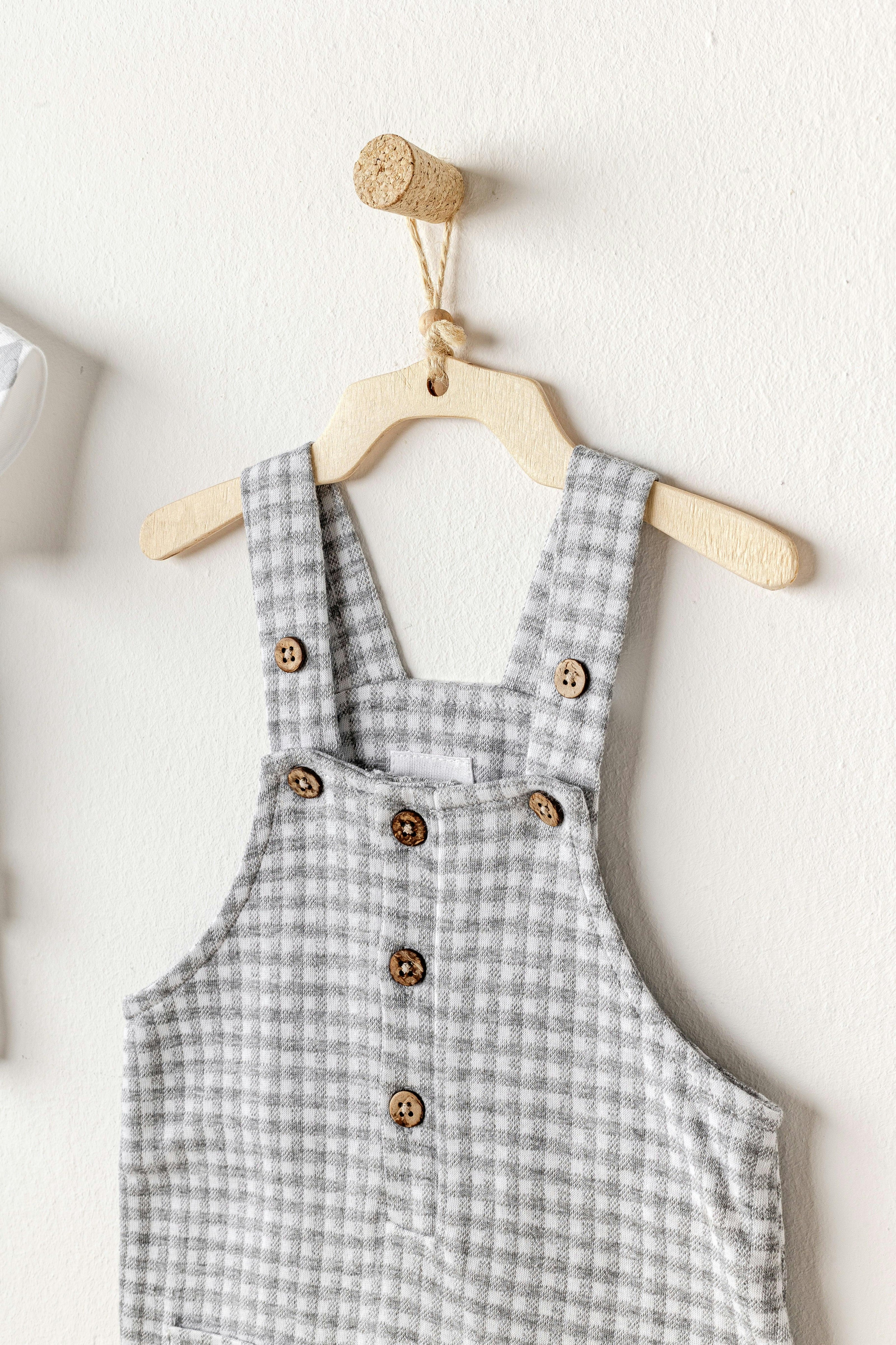 Grey Little King Gingham Jumpsuit Set