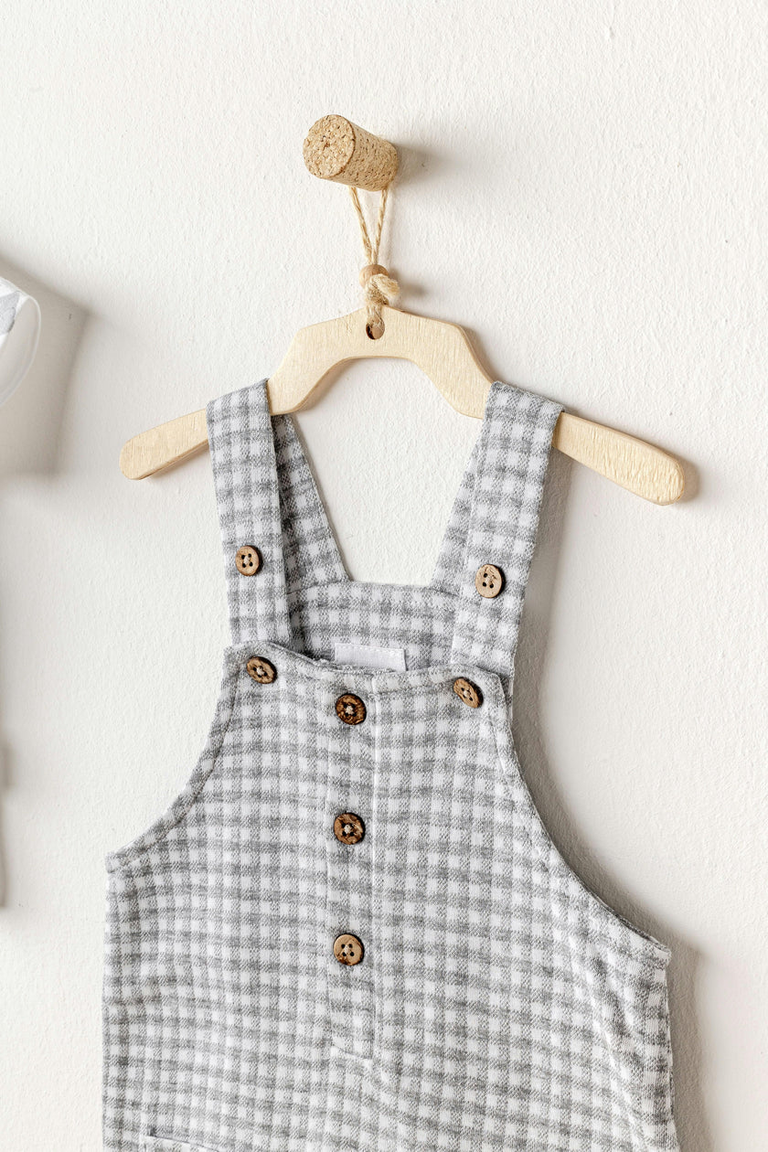 Grey Little King Gingham Jumpsuit Set