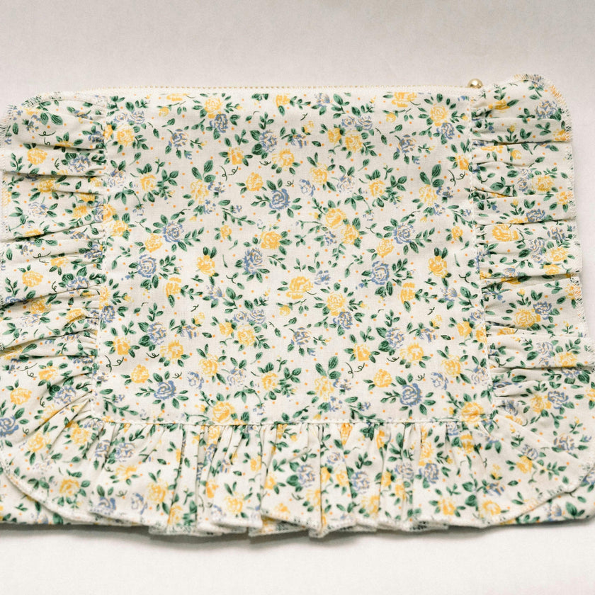 Buttercup Bloom Timeless Floral Ruffle Zipper Pouch