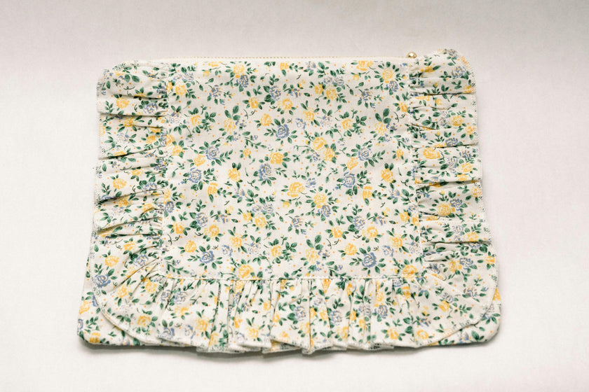 Buttercup Bloom Timeless Floral Ruffle Zipper Pouch