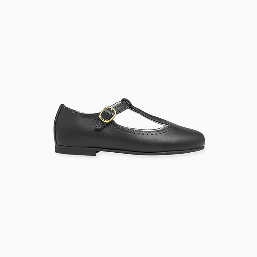 Black Leather Girl T-Bar Shoes