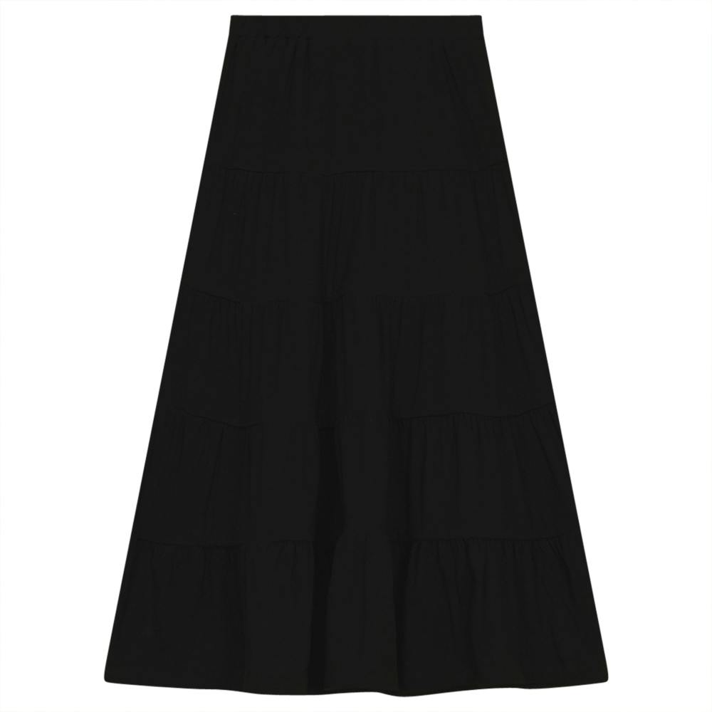 Tiered Solid Long Skirt