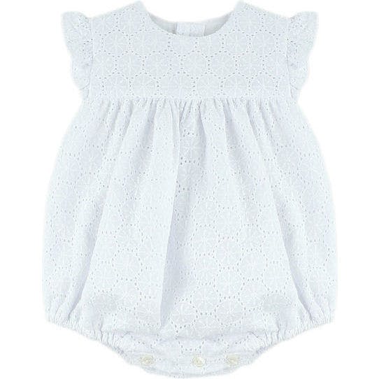 Infant Girls' White Eyelet Flutter-Sleeve Romper, White
