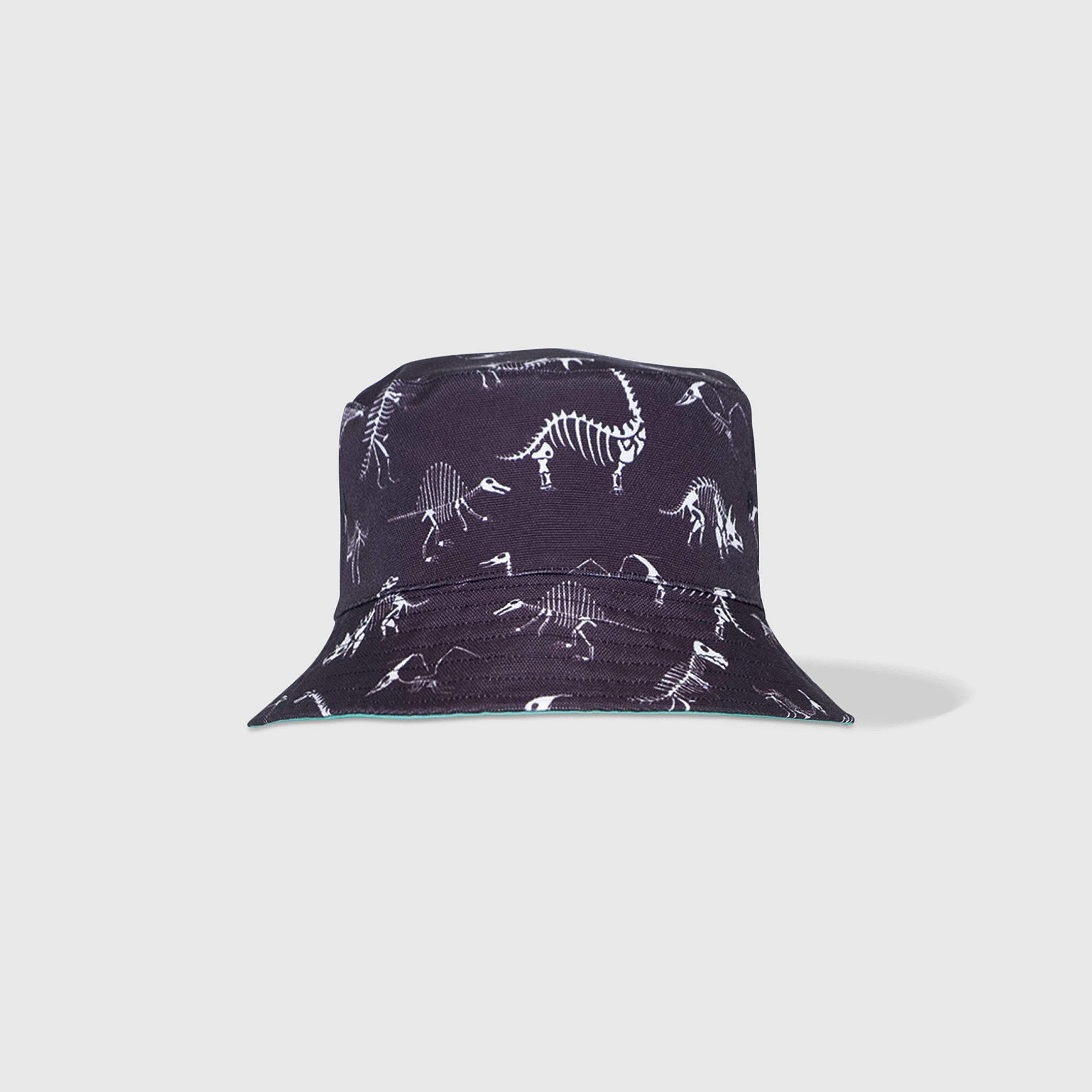 Reversible Glow-in-the-Dark Bucket Hat – Dino Skeleton Bones