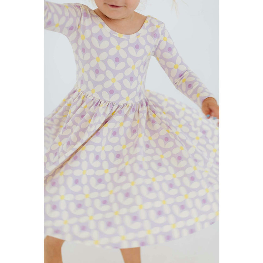 3/4 Sleeve Twirl Dress in Pale Purple Petals
