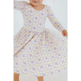 3/4 Sleeve Twirl Dress in Pale Purple Petals