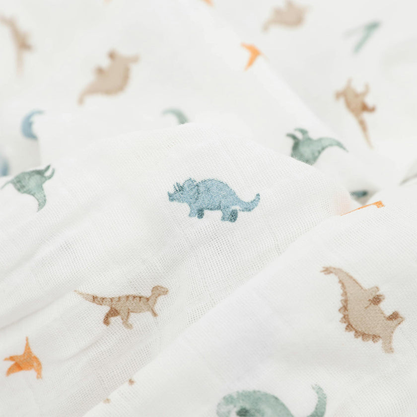 Organic Cotton Muslin Swaddle Blanket - Little Dino