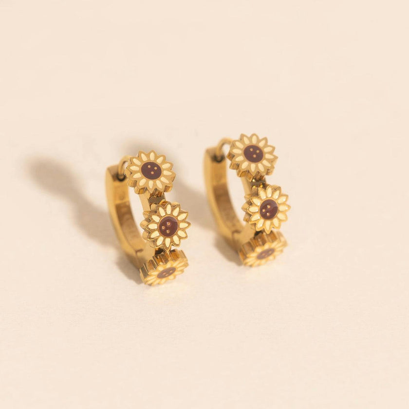 Sunflower 3D Huggie Hoop Earrings