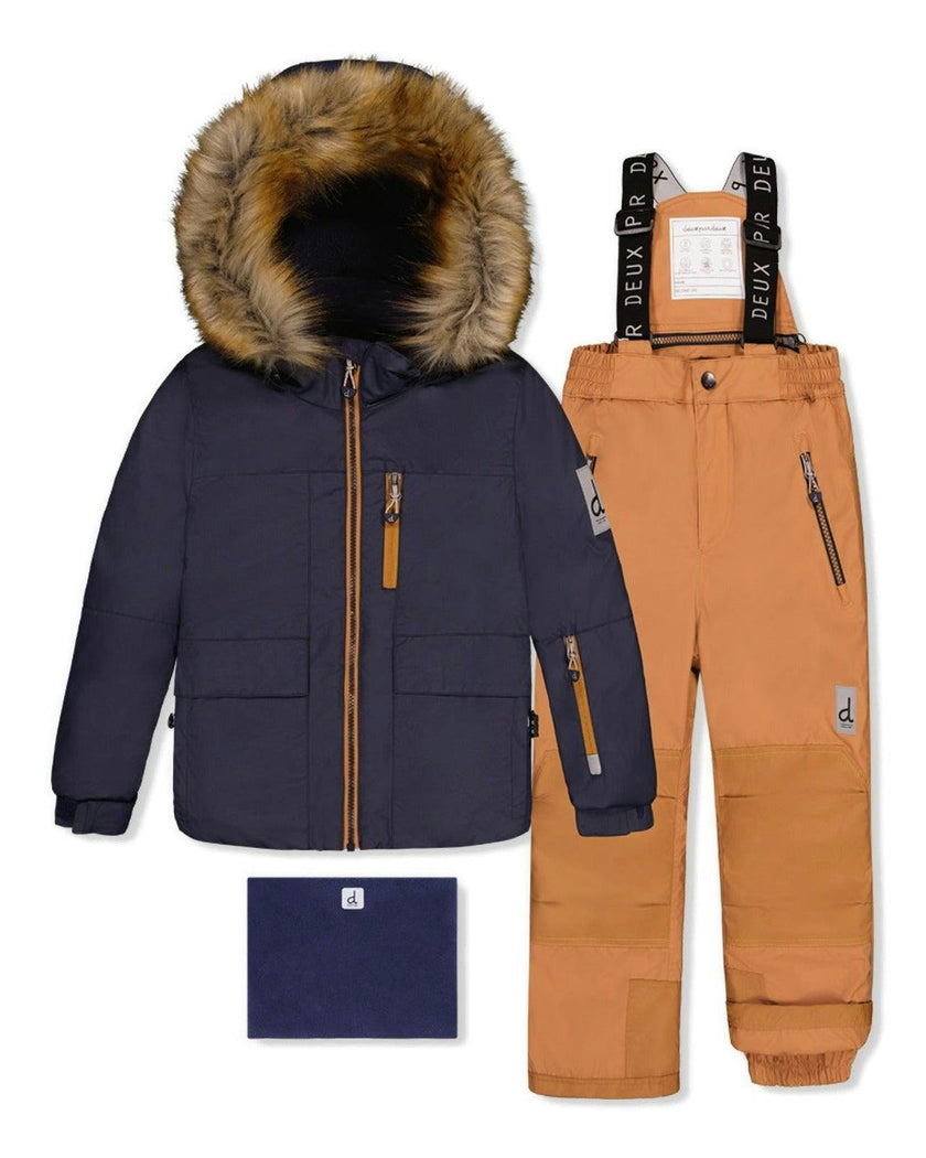 Two Piece Play Snowsuit Navy Blue With Brown Pants