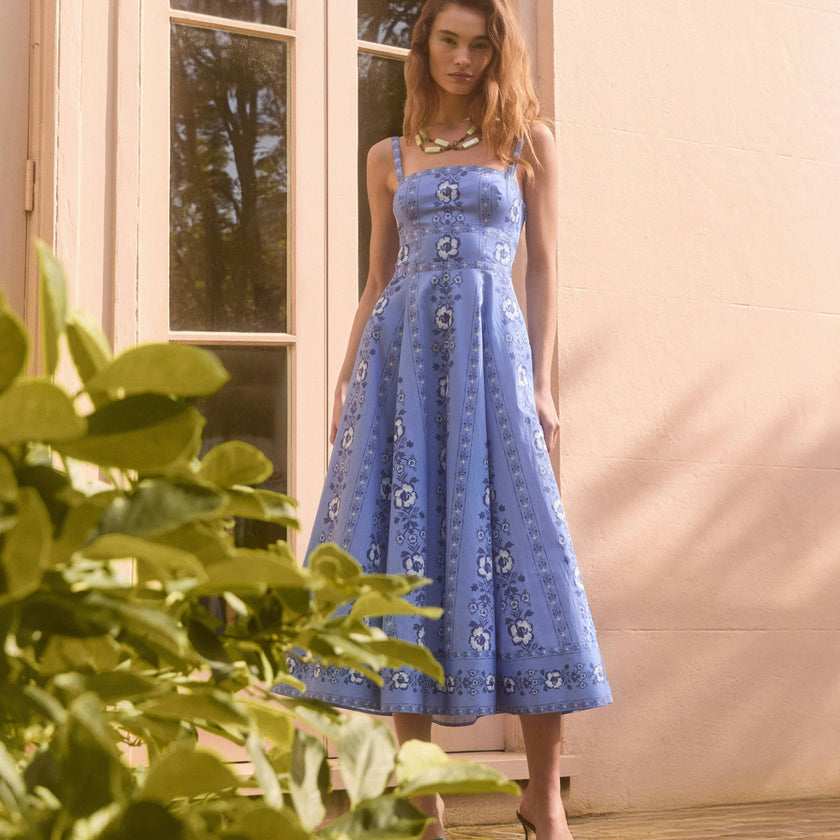 The Margot Dress - Blue Arcadia Border