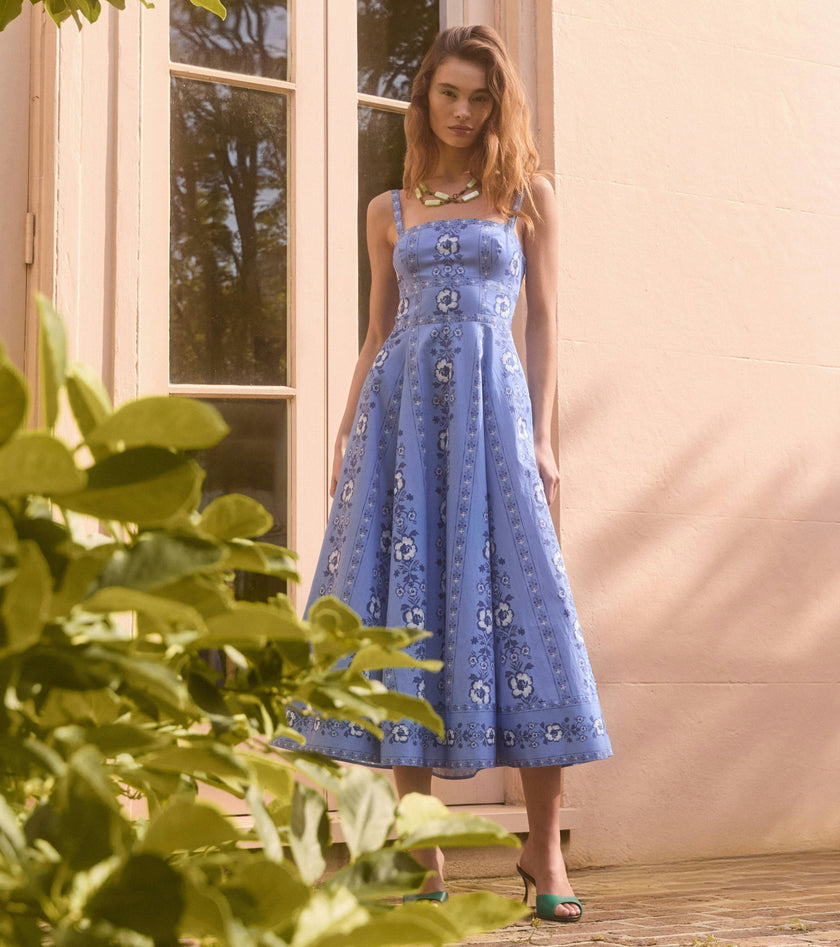 The Margot Dress - Blue Arcadia Border