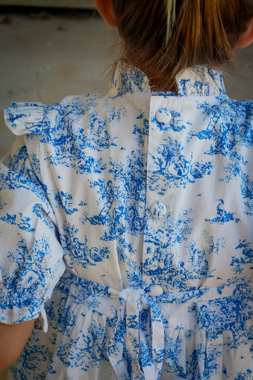 Aoki Blue Toile Dress | Short Sleeve