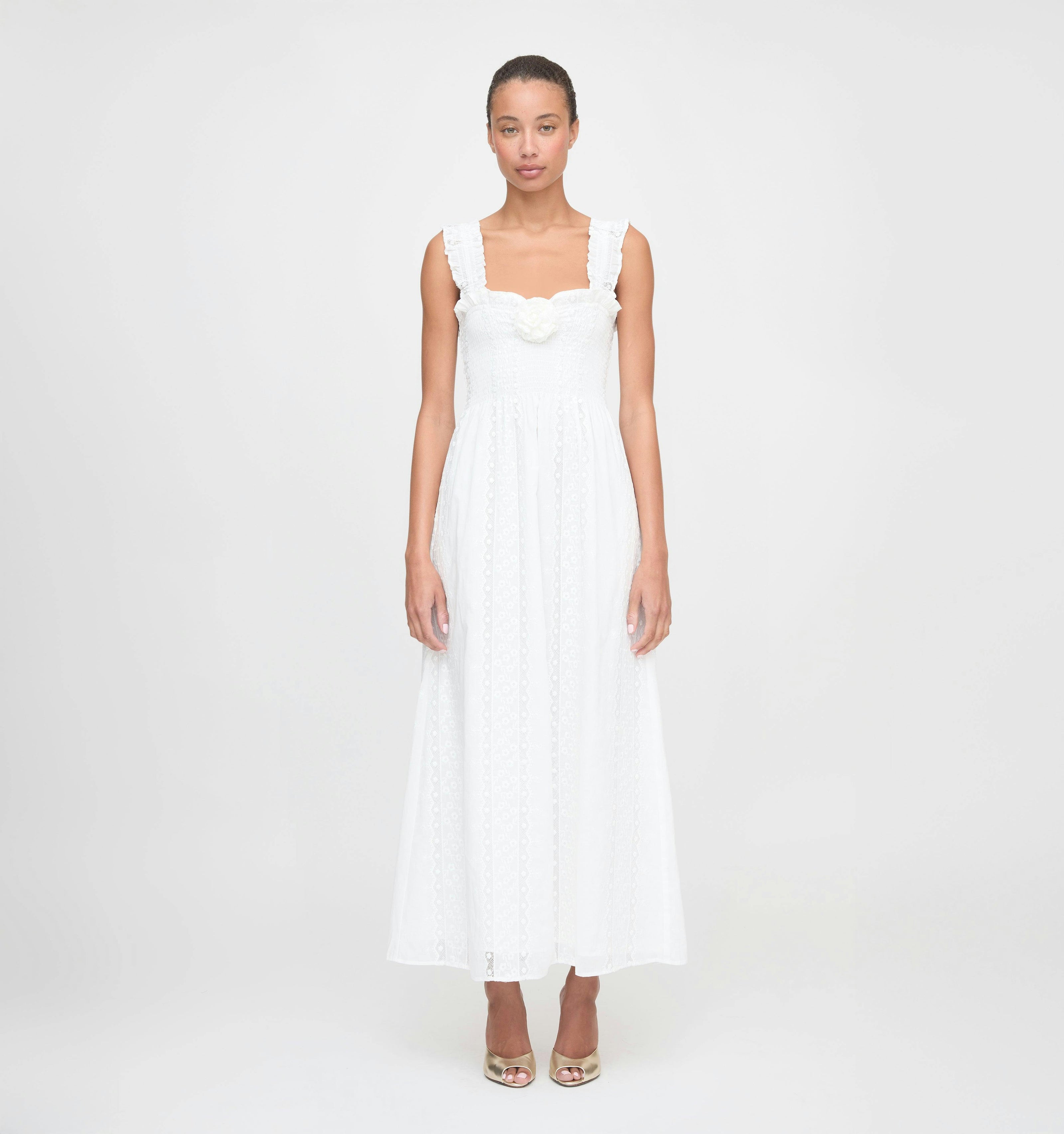 The Rosetta Nap Dress - White Broderie Voile