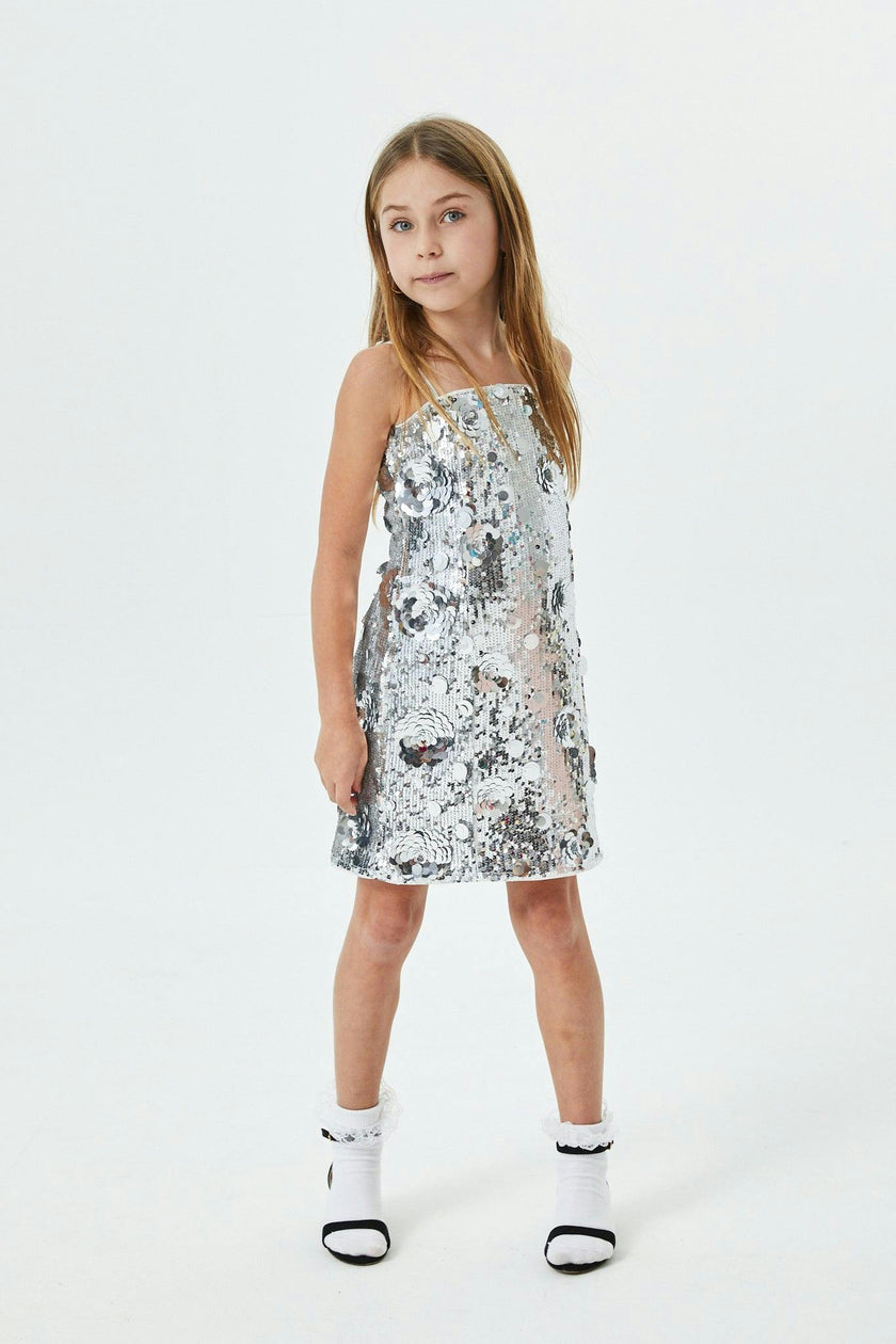 Lena Silver Flower Sequin Dress