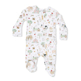 Cute Farm Animals Pink - 2 Way Ruffle Back Zipper Footie