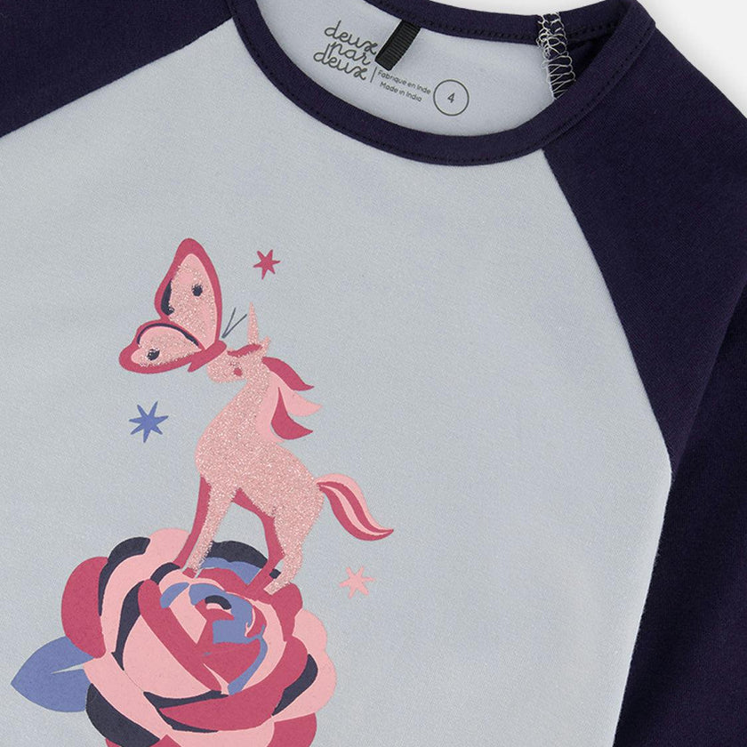 Raglan Organic Cotton T-Shirt Dark And Pale Blue