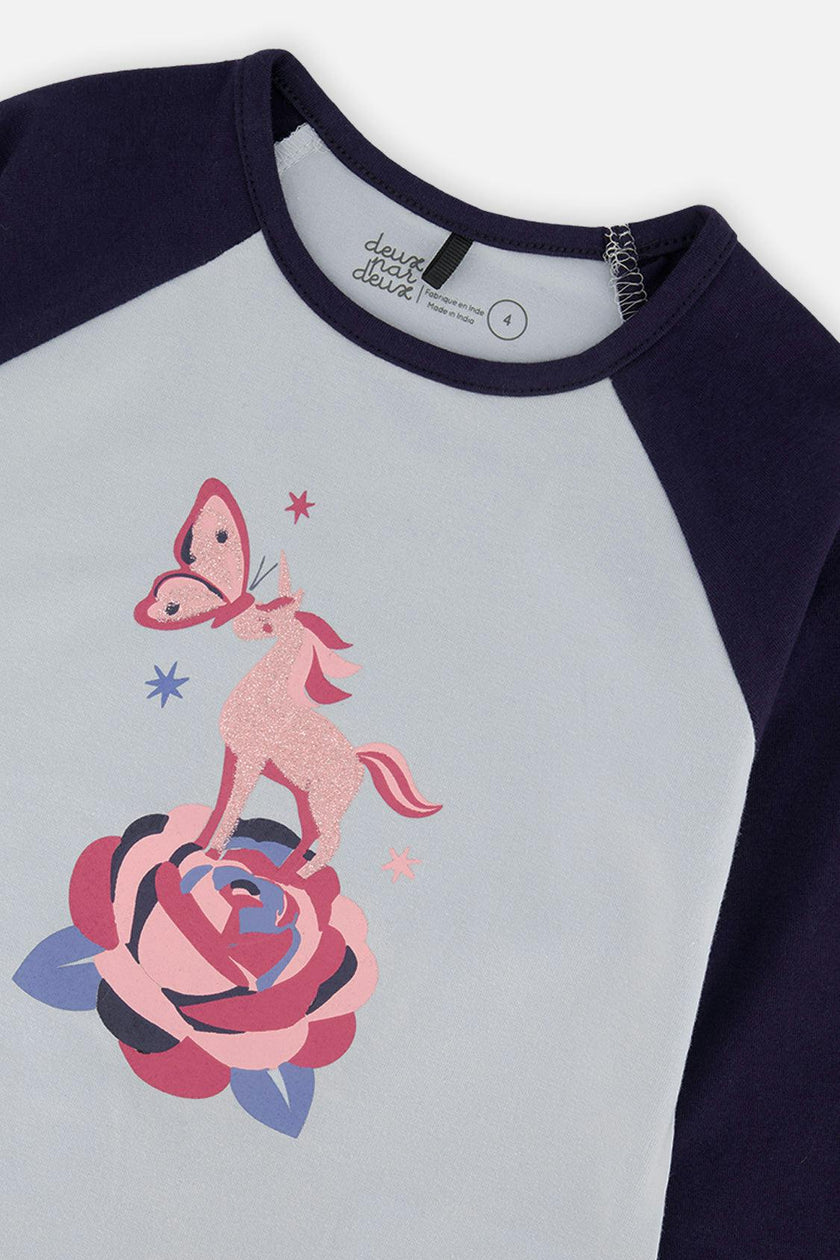 Raglan Organic Cotton T-Shirt Dark And Pale Blue