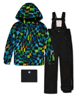 Two Piece Play Snowsuit Green Yellow And Blue Checkerboard With Black Pants
