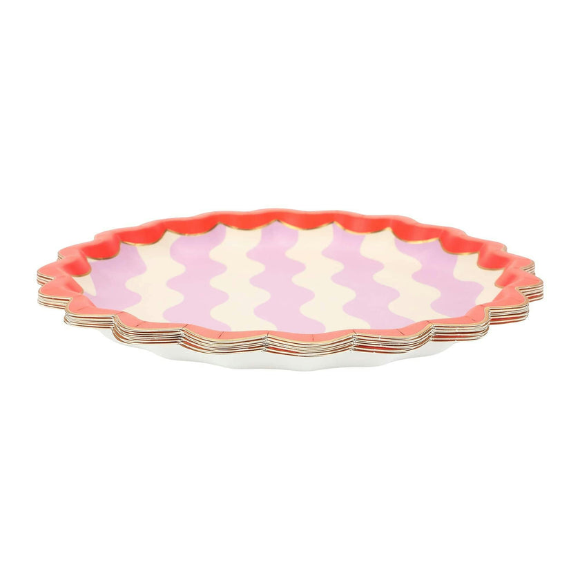 Packed Party Wavy Wishes 10ct Paper Dinner Plates | Gold Foil Scalloped Edge Birthday Party Plates |10 Inch Red and Purple Plates