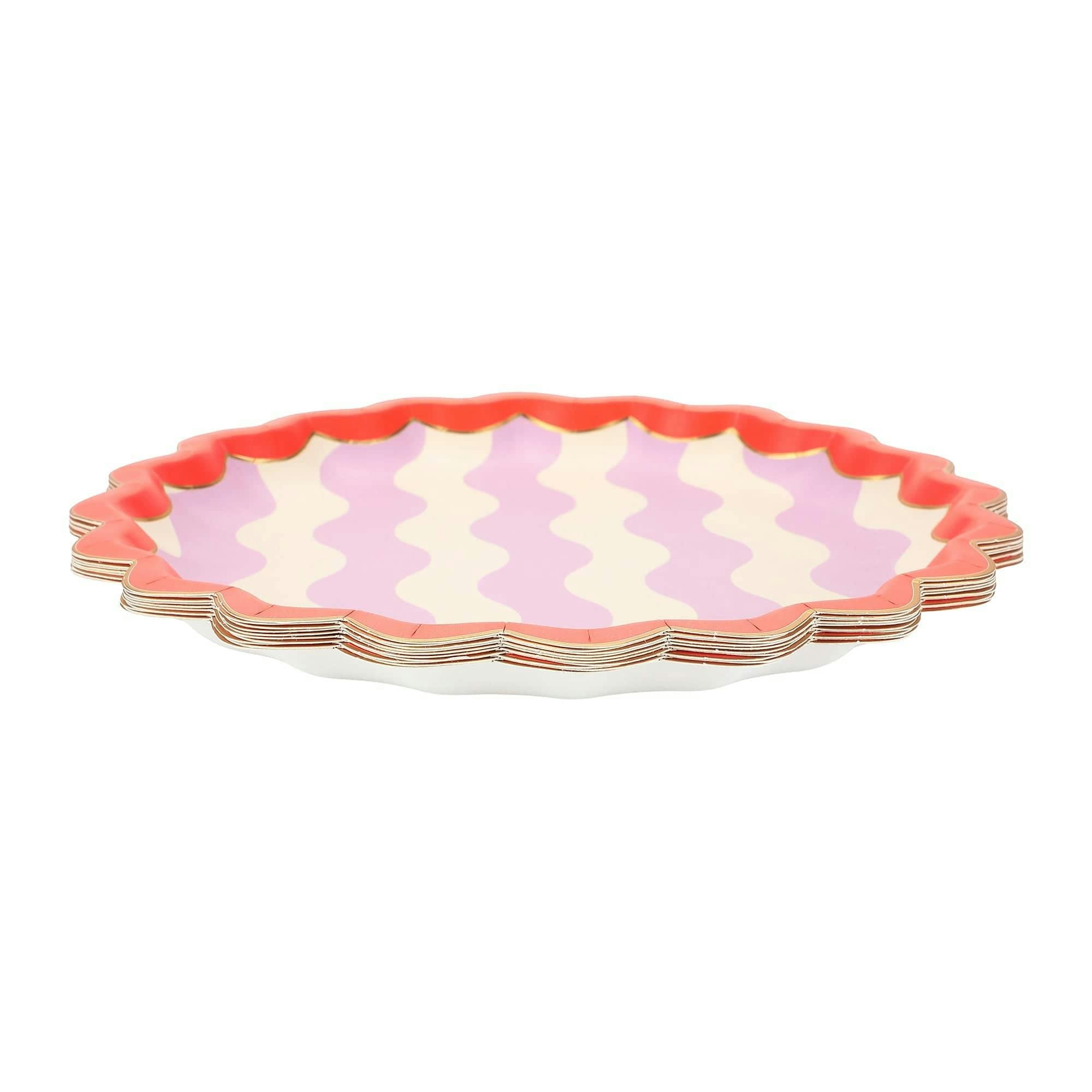 Packed Party Wavy Wishes 10ct Paper Dinner Plates | Gold Foil Scalloped Edge Birthday Party Plates |10 Inch Red and Purple Plates
