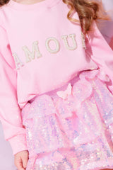 Iridescent Shimmer Sequin Skirt Pink