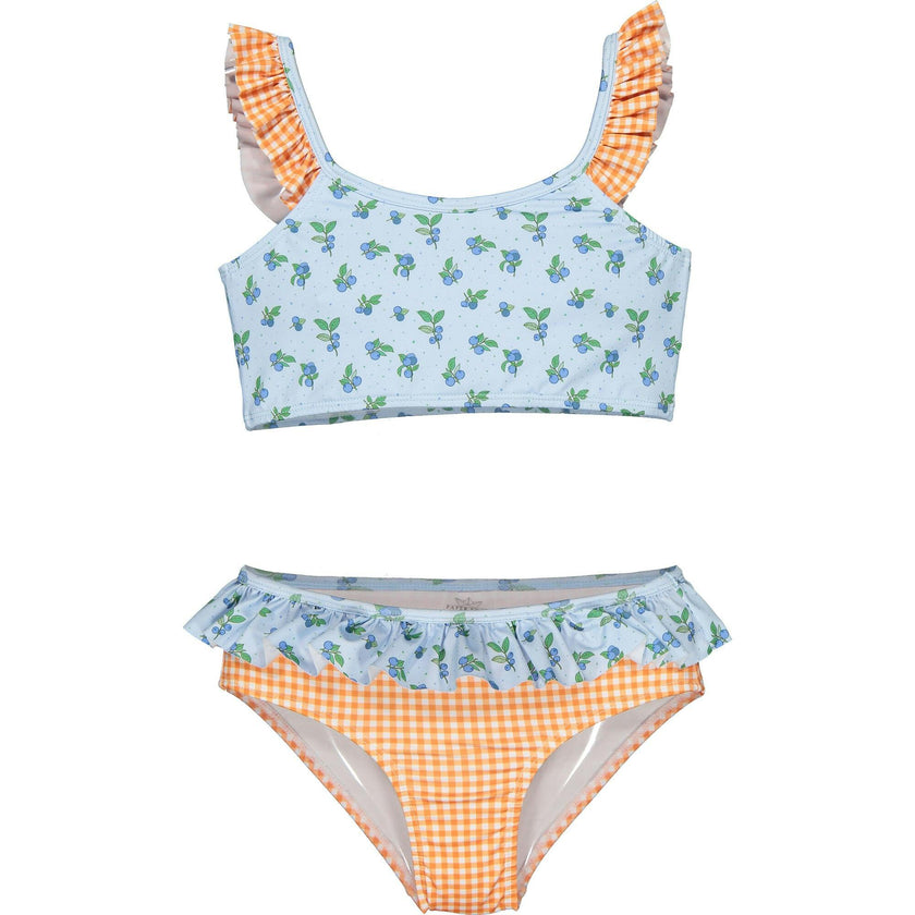 Blueberry Print Vichy Ruffle Bikini, Multi