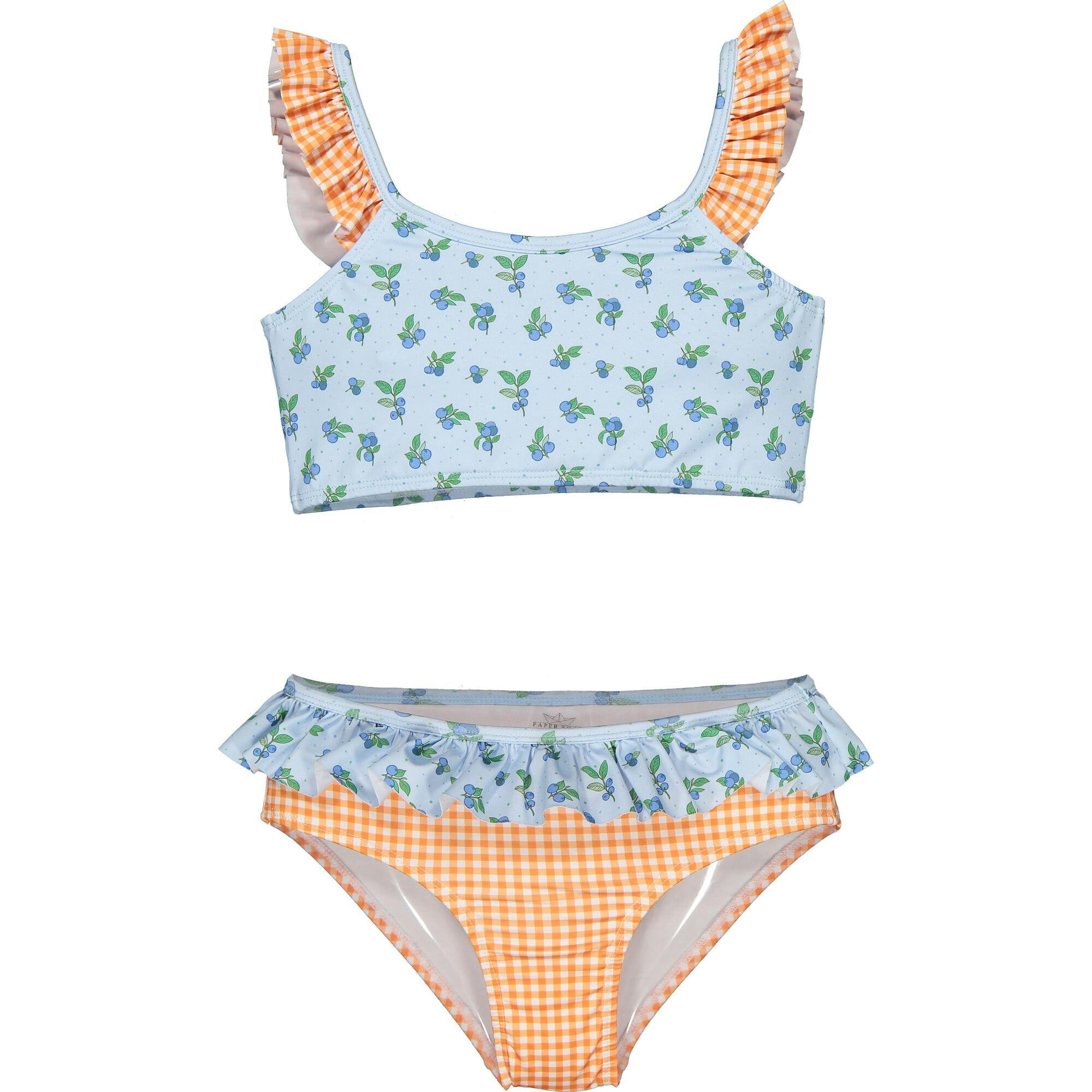 Blueberry Print Vichy Ruffle Bikini, Multi