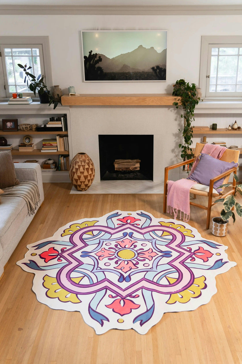 Pink Scalloped Bohemian Medallion Rug by Maayan Alper-Swan