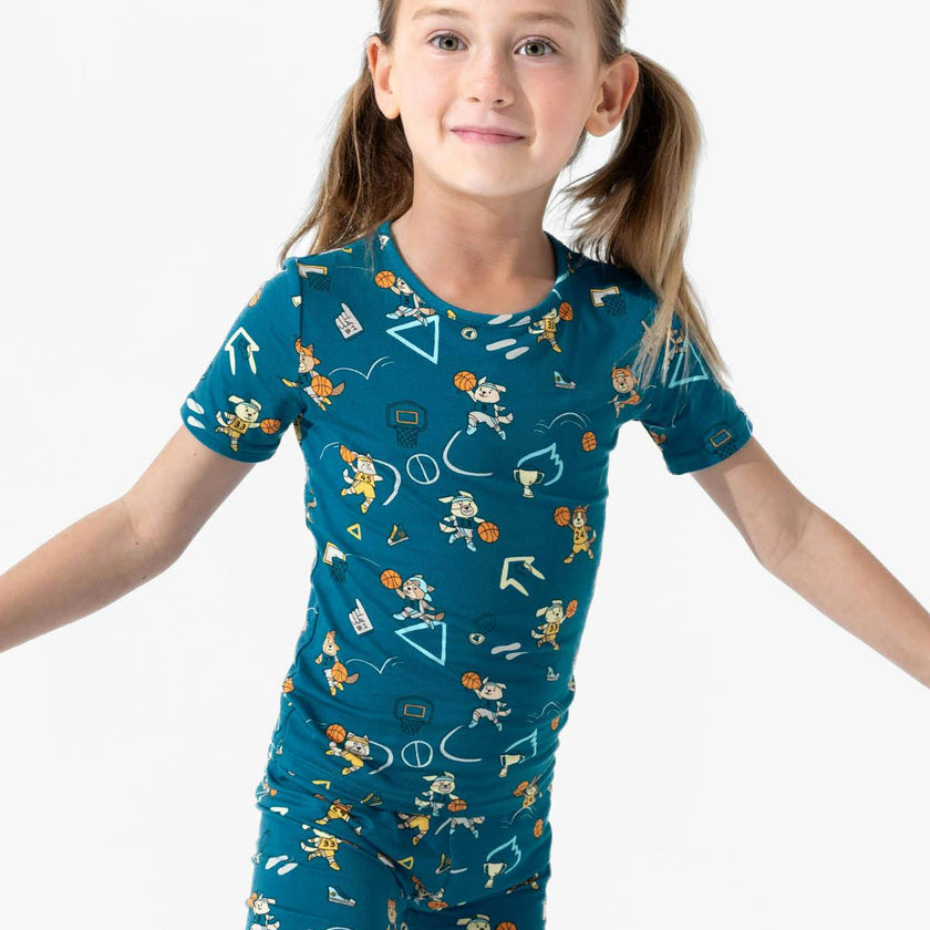 Basketball Pups Bamboo Kids Pajama Short Set