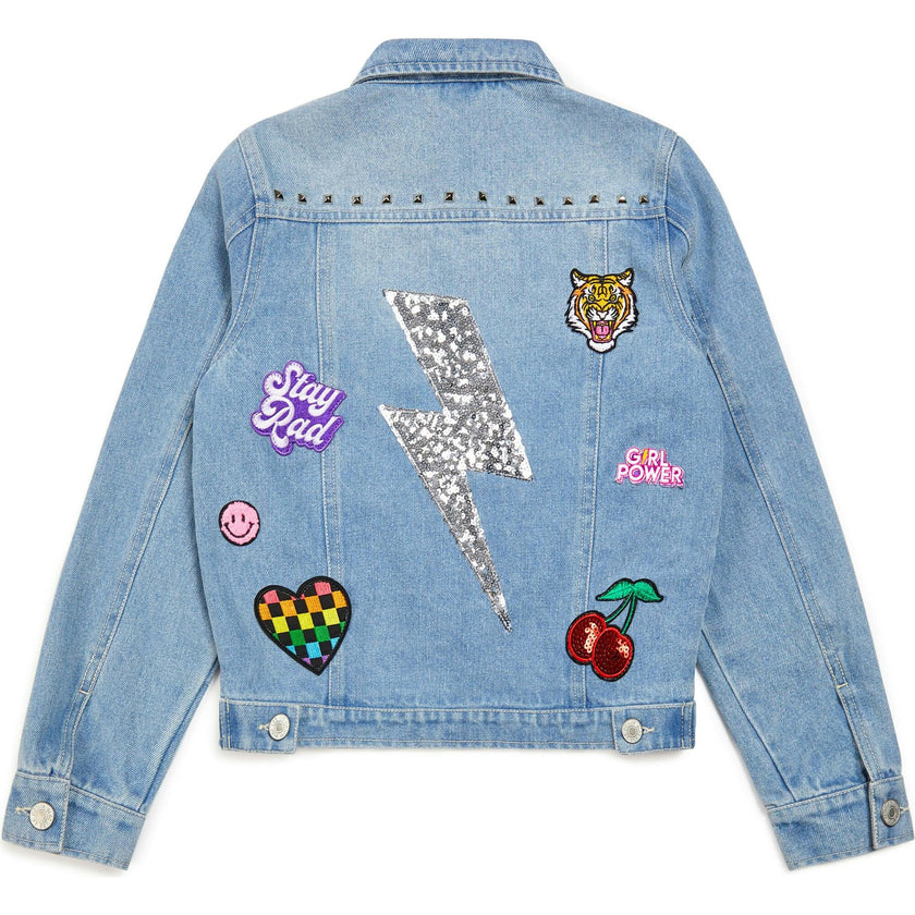 Studded Lightning Bolt Denim Jacket, Blue