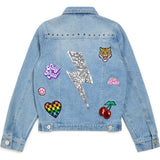 Studded Lightning Bolt Denim Jacket, Blue