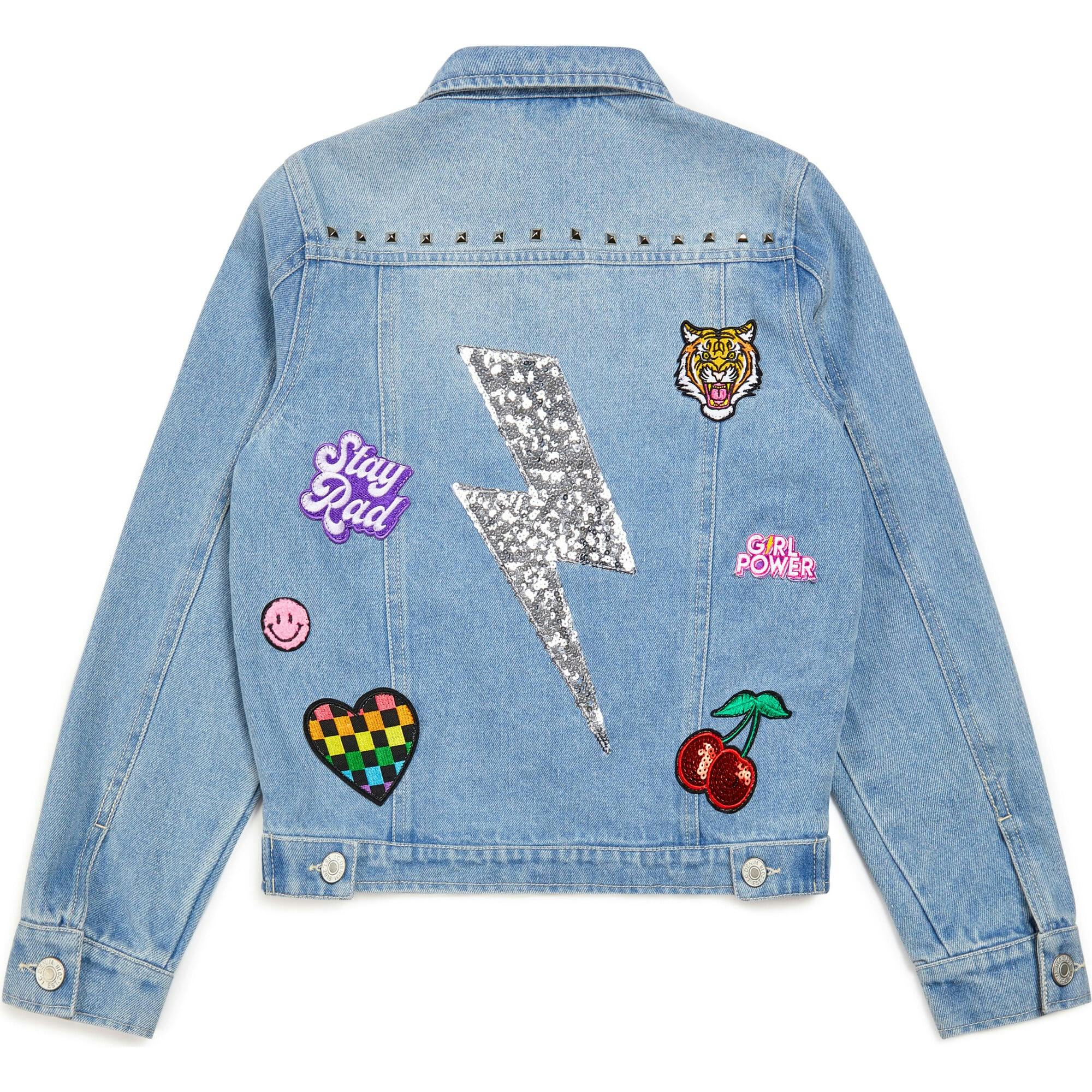 Studded Lightning Bolt Denim Jacket, Blue