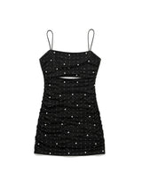 Maddison Black Pearl & Stud Mesh Cut Out Dress