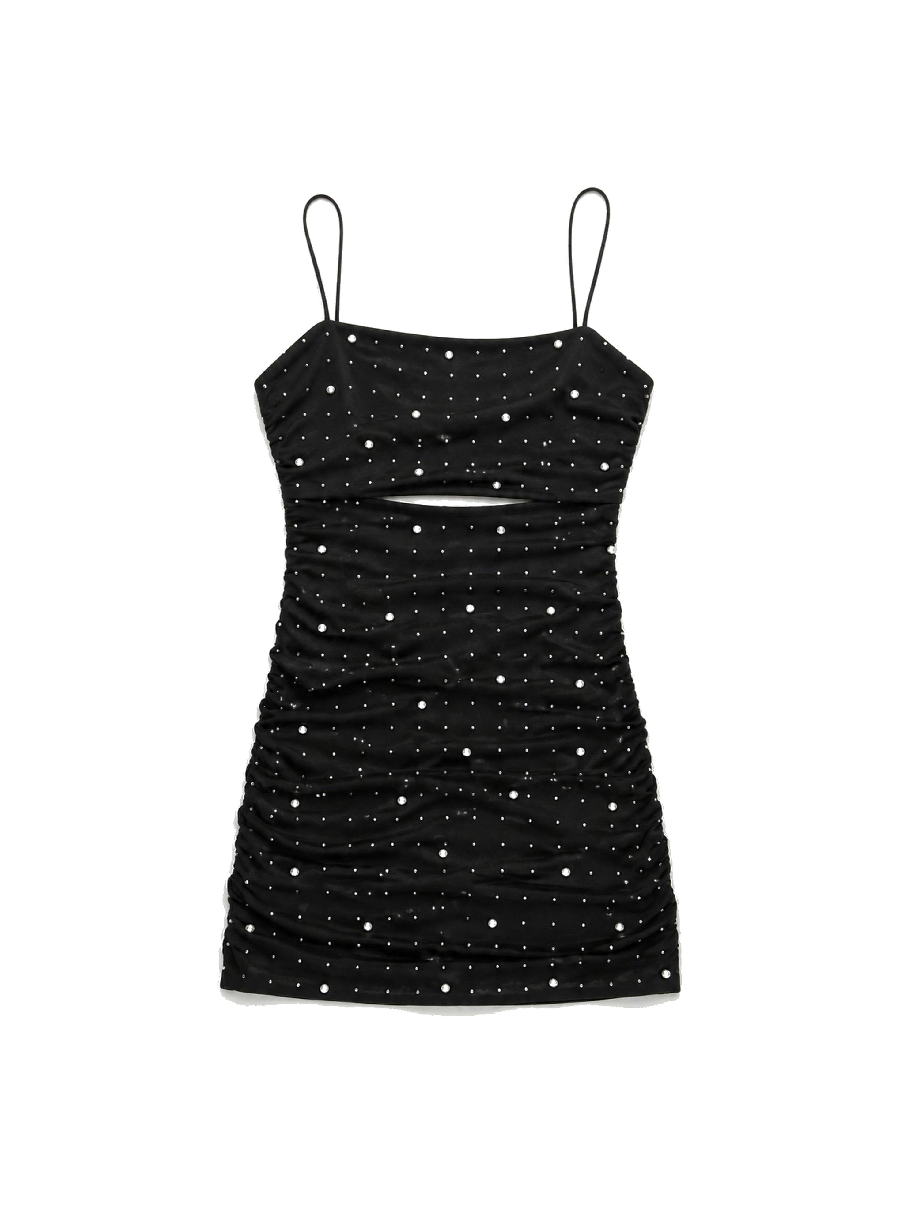 Maddison Black Pearl & Stud Mesh Cut Out Dress