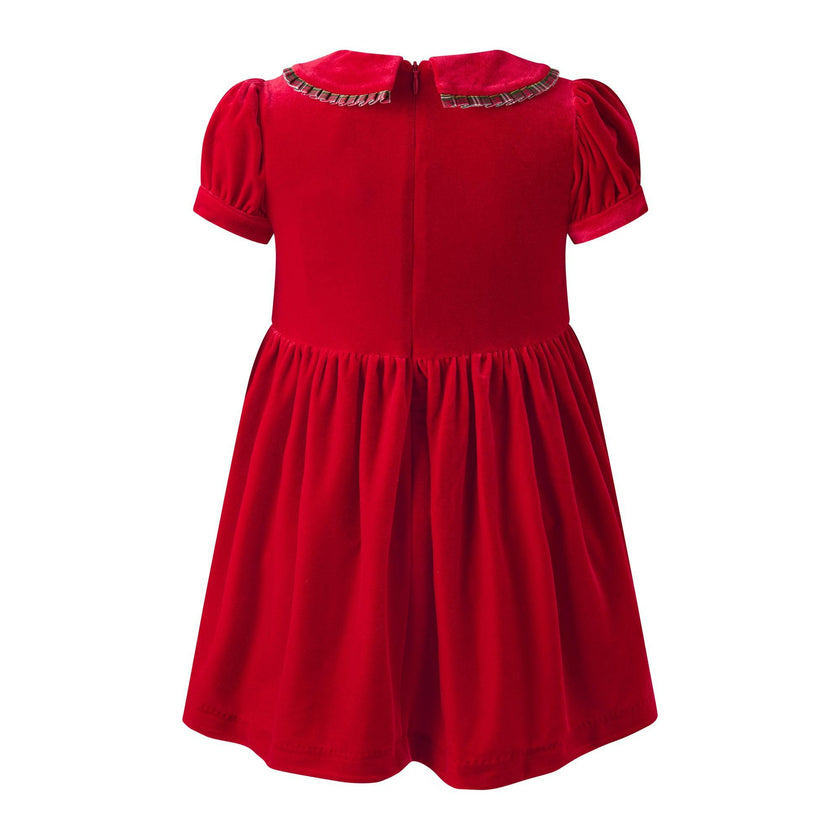 Red Velvet Tartan Trim Dress