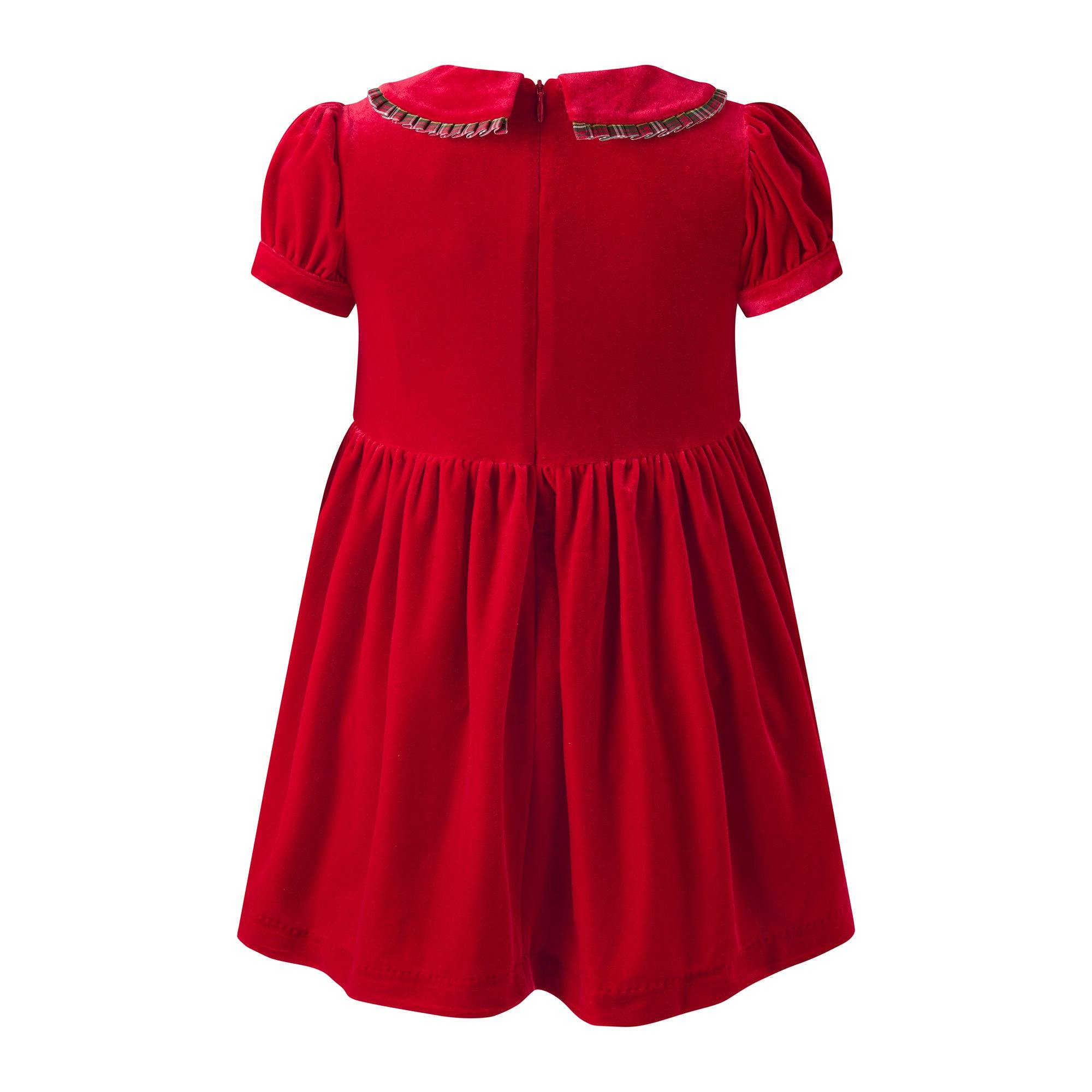 Red Velvet Tartan Trim Dress