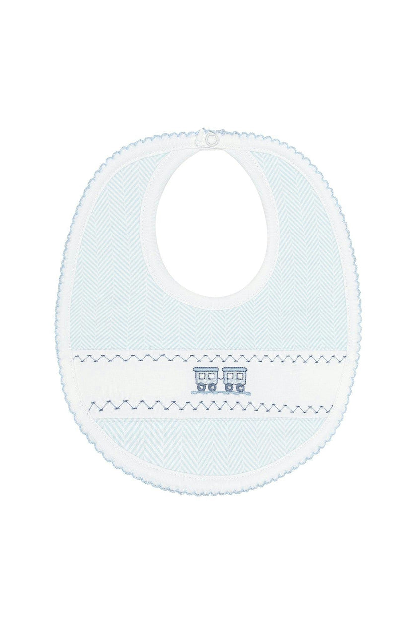 Blue Herringbone Embroidered Bib