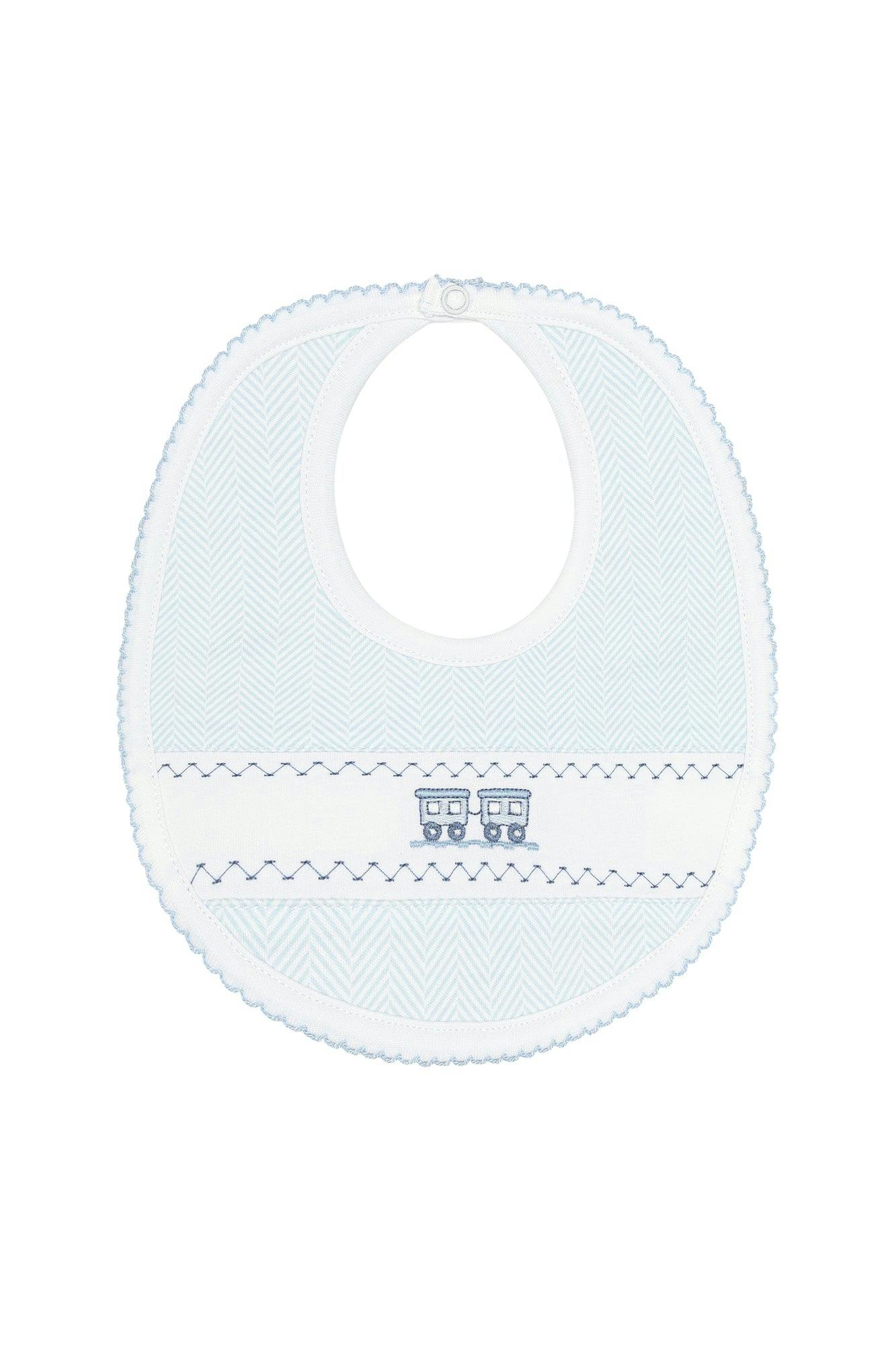 Blue Herringbone Embroidered Bib