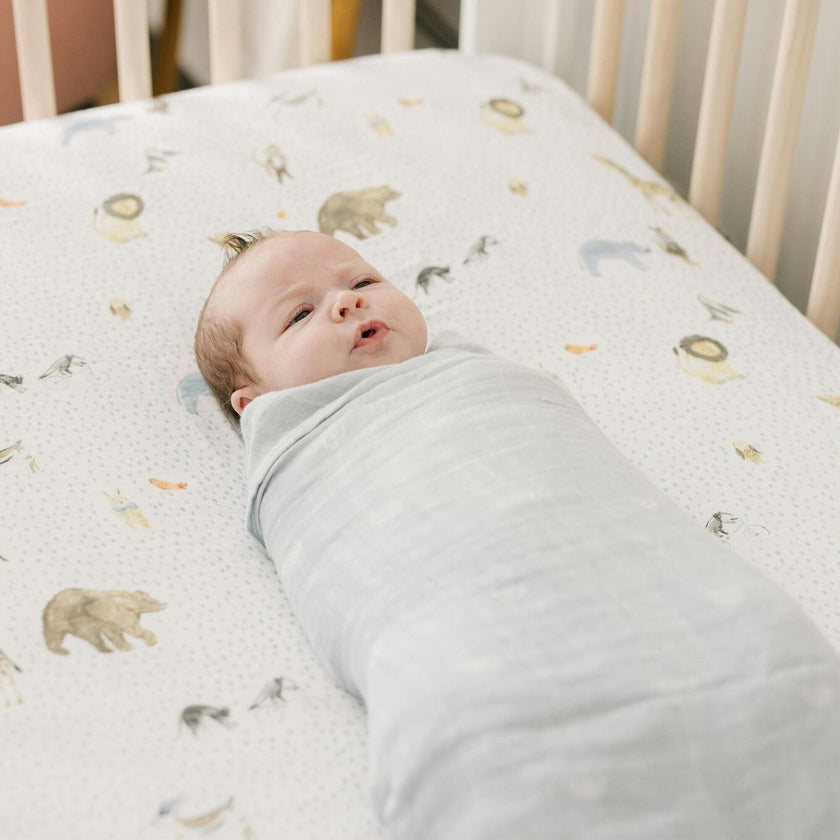 Cotton Muslin Swaddle Blanket - Blue Rainbow