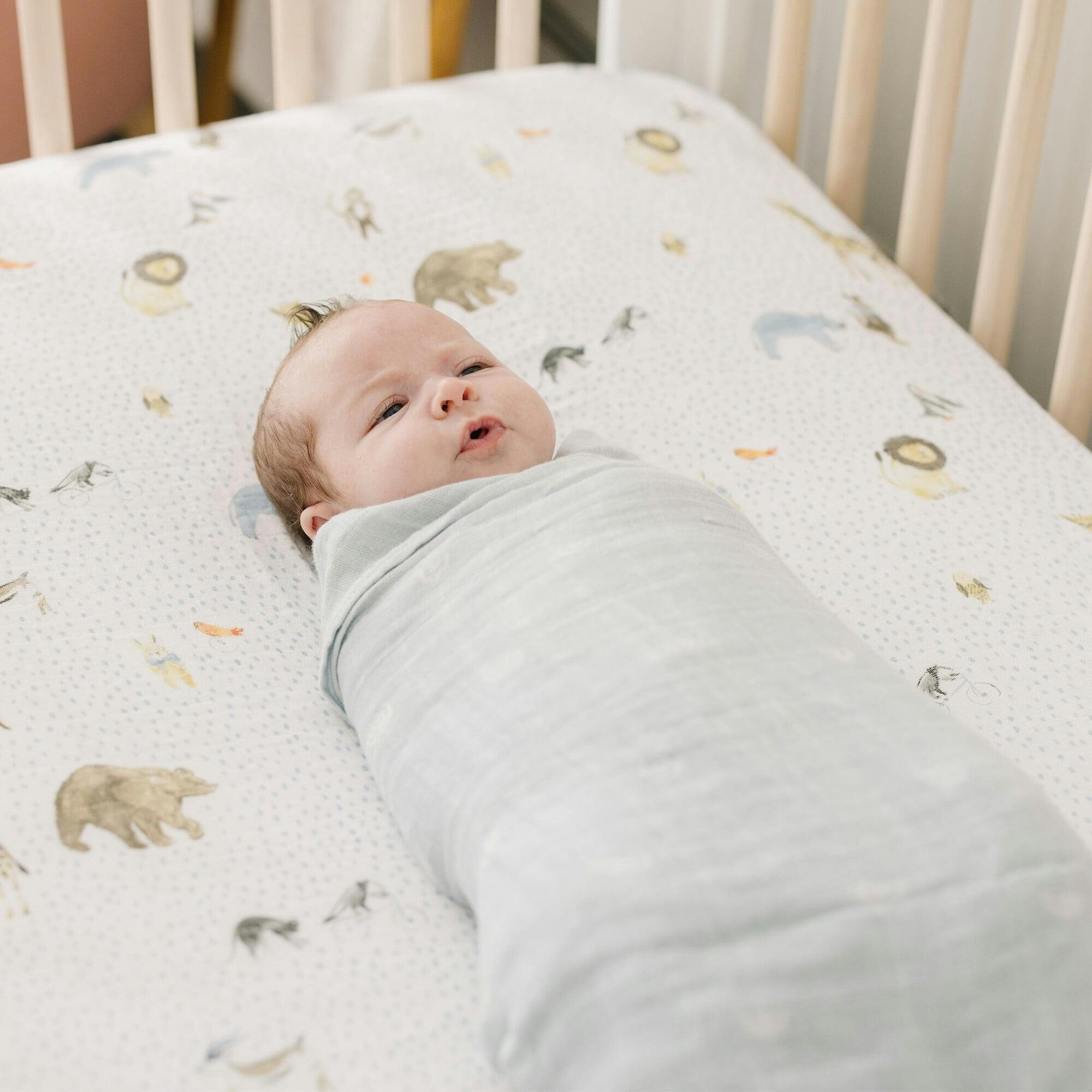 Cotton Muslin Swaddle Blanket - Blue Rainbow