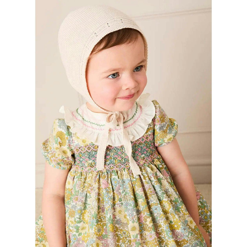 Charlotte Floral Hand Smocked Embroidered Collar Short Sleeve Dress With Bloomers in Green (6mths-3yrs)