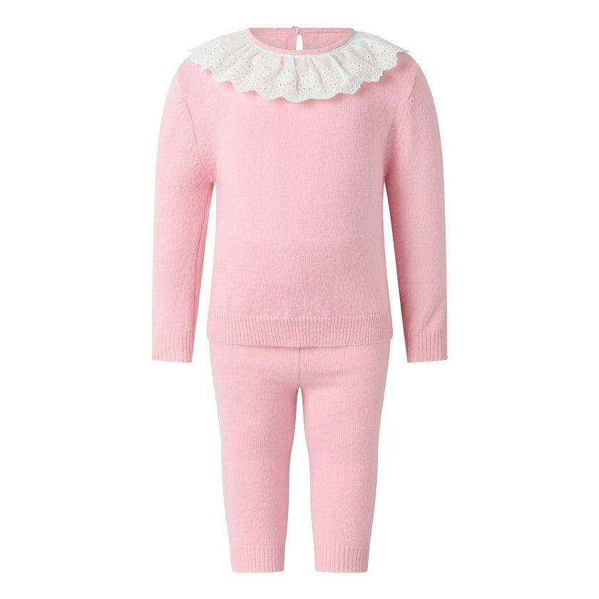 Pink Cashmere Set with Broderie Collar