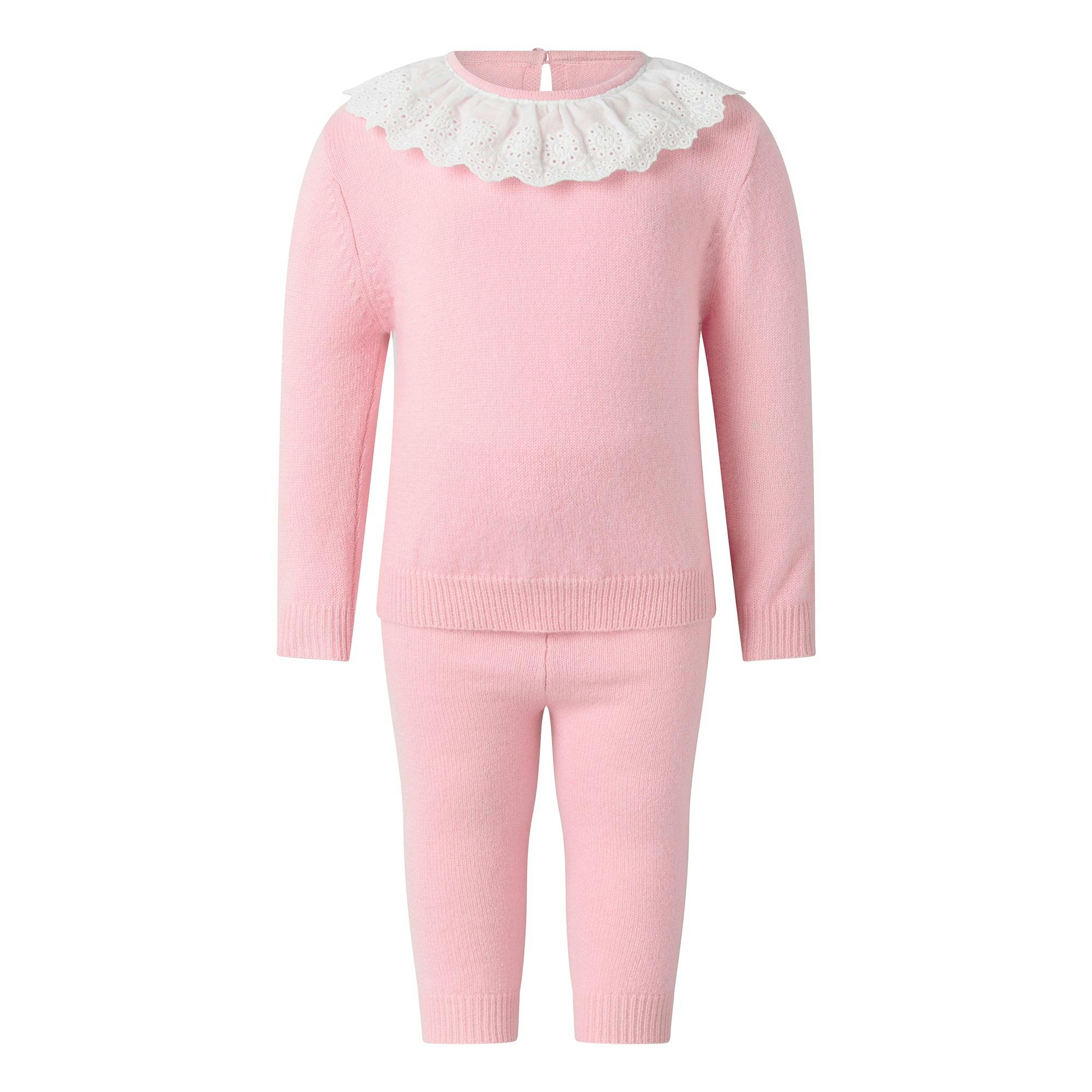 Pink Cashmere Set with Broderie Collar