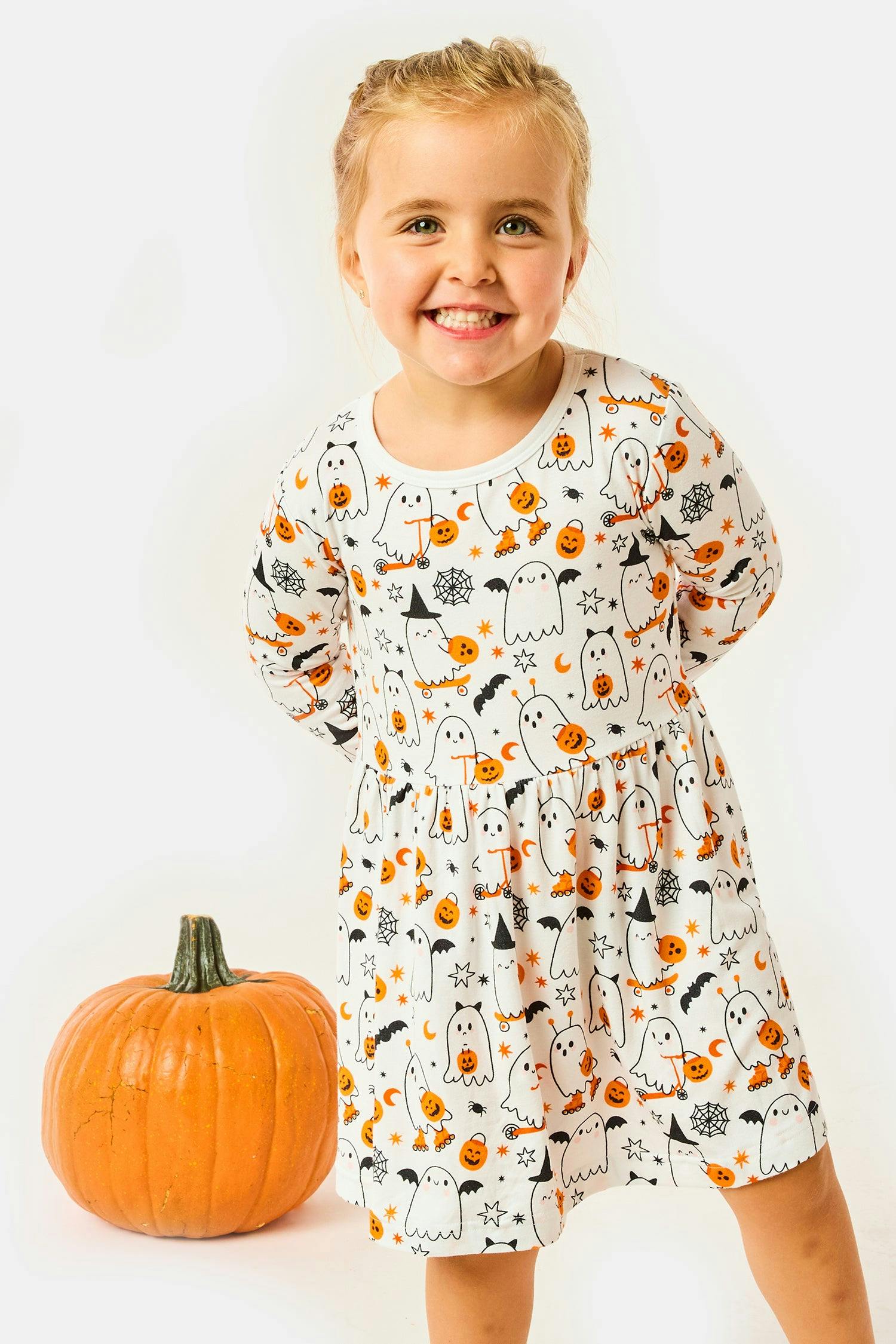 Stretchy Long Sleeve Twirl Dress - Halloween
